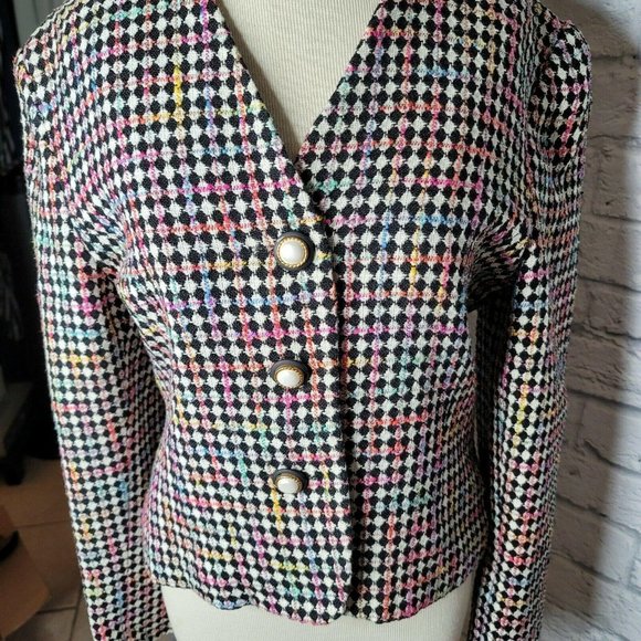 Ann Taylor Tweed Multi Color Long Sleeve Blazer Jacket - Pearl Buttons - Picture 7 of 8
